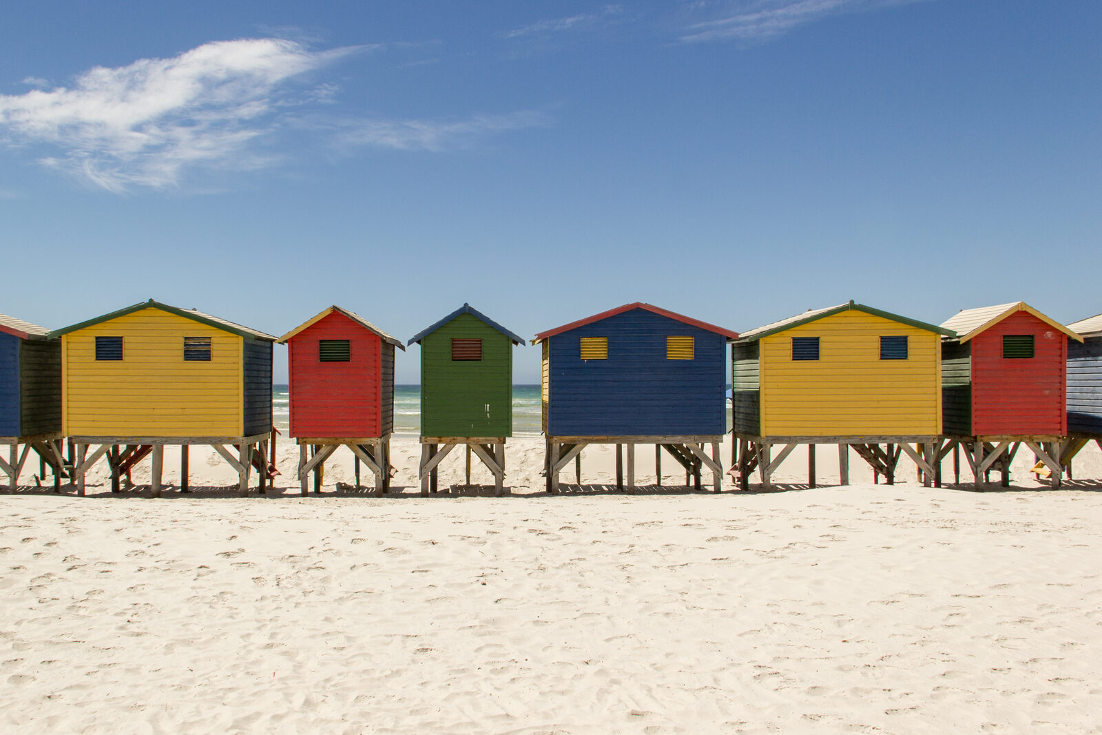 Muizenberg colourful beach huts glowing in morning light