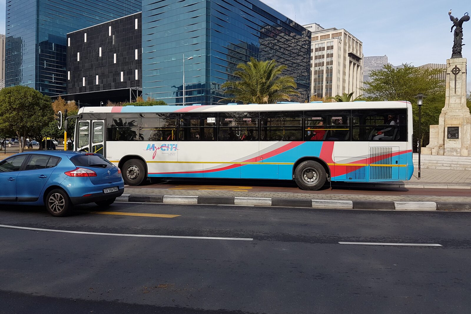 A MyCiTi bus on the road in central Cape Town providing safe public transport